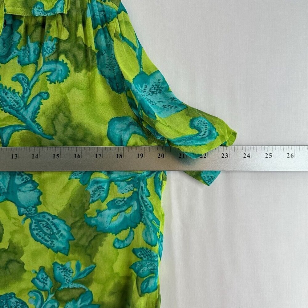 Carole Little Blouse Womens Sz S Short Sleeve Button Up Retro Floral Apple Green - Picture 9 of 11